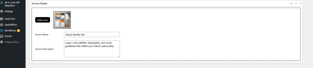 Custom Services Meta Box.