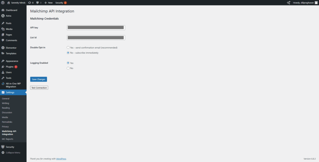 MailChimp reports page.