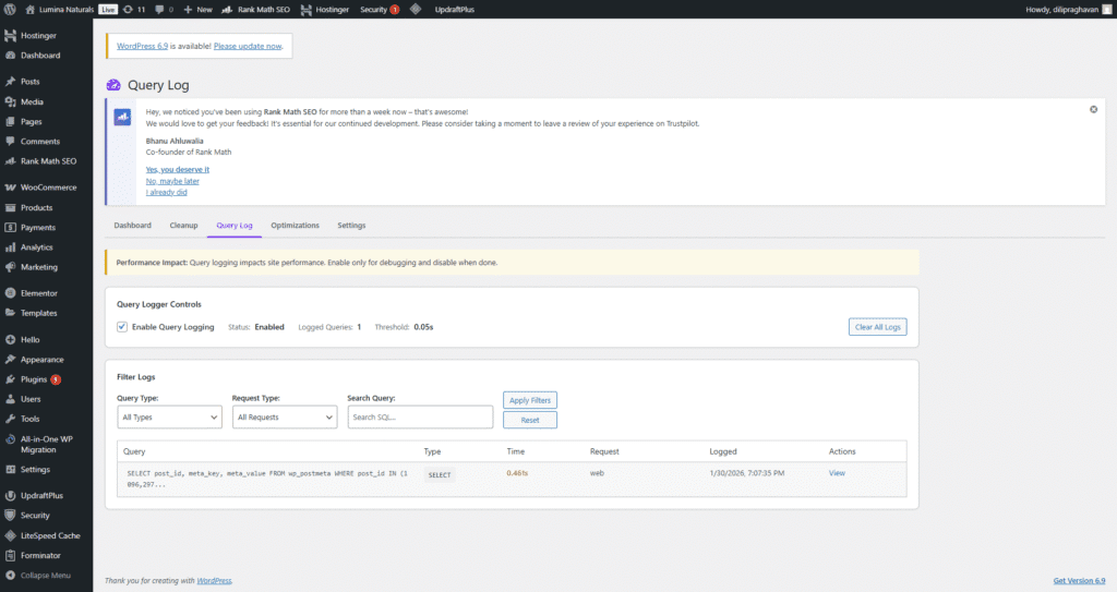 Query Logger - Detailed diagnostics with stack traces and filtering