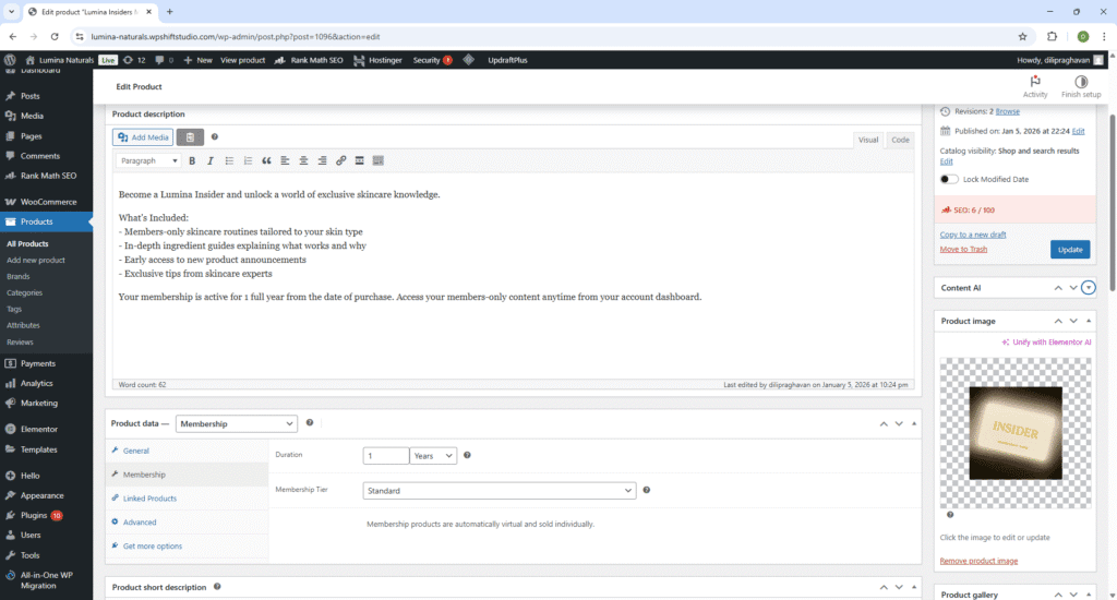 Duration and tier for the membership.